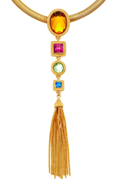 Shop Ben-amun Tasseled Gold-plated Crystal Necklace In Multi