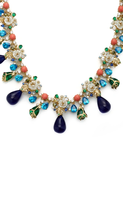Shop Anabela Chan Palm Paradise Tanzanite Necklace In Blue