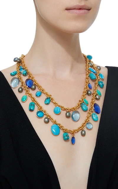 Shop Loulou De La Falaise 24k Gold-plated Stone And Turquoise Necklace In Blue