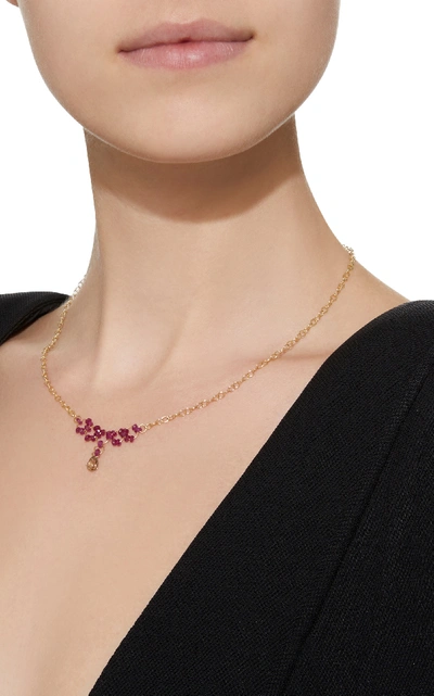Shop Mallary Marks Petite Trestle 18k Gold, Ruby And Diamond Briollete Neck In Pink