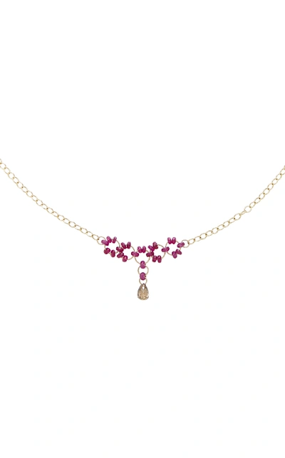 Shop Mallary Marks Petite Trestle 18k Gold, Ruby And Diamond Briollete Neck In Pink