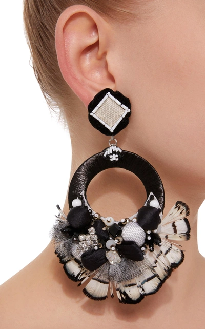 Shop Ranjana Khan Umbanda Feather Embellished Earrings In Black