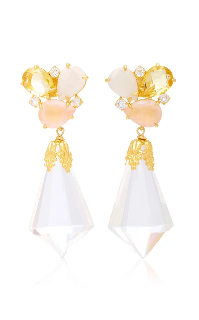 Shop Bounkit Moonstone And Quartz 14k Gold-plated Brass Drop Earrings In Pink