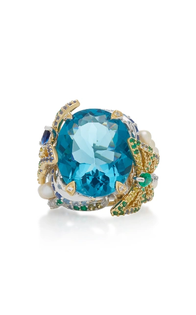 Shop Anabela Chan Aquamarine Lilac 18k Gold Vermeil Multi-stone Ring In Blue