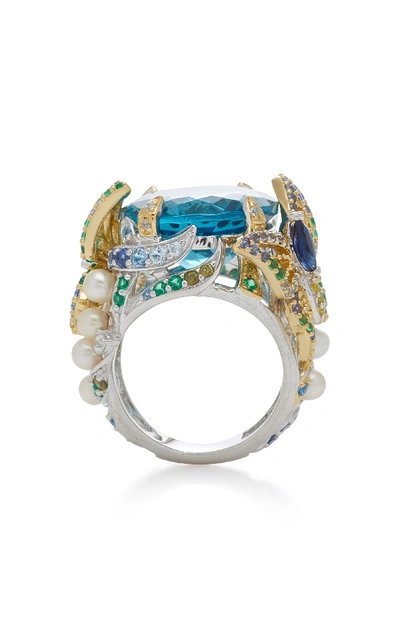 Shop Anabela Chan Aquamarine Lilac 18k Gold Vermeil Multi-stone Ring In Blue