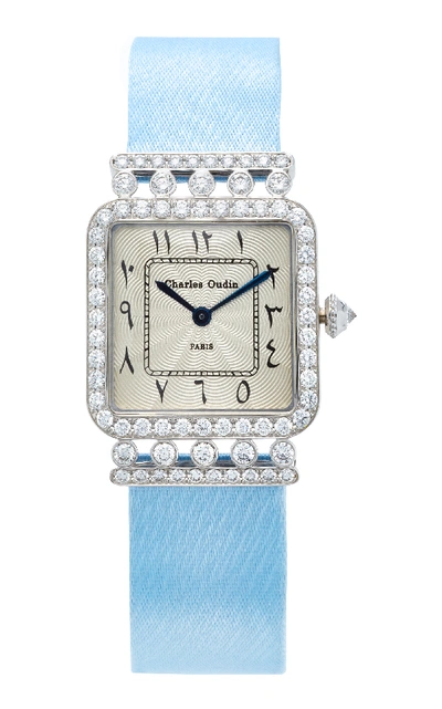 Shop Charles Oudin 18k White Gold Diamond Iris Retro Watch