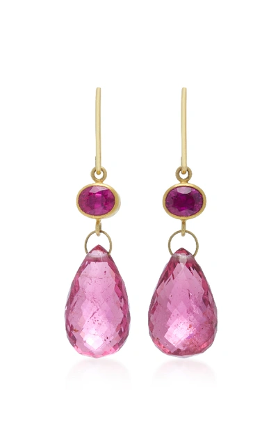 Shop Mallary Marks Apple & Eve 18k Gold Ruby Earrings In Pink
