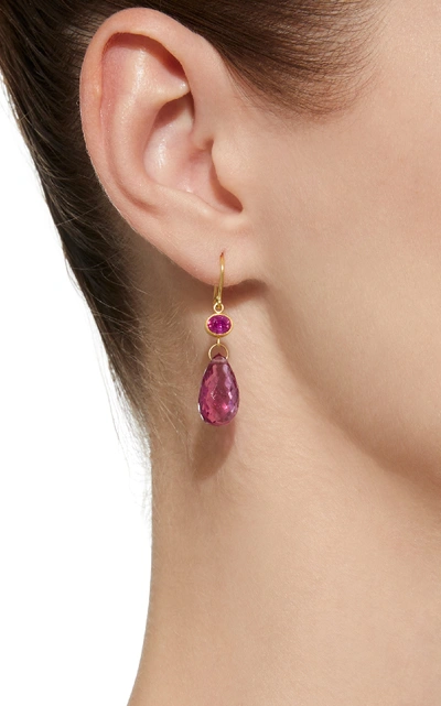 Shop Mallary Marks Apple & Eve 18k Gold Ruby Earrings In Pink