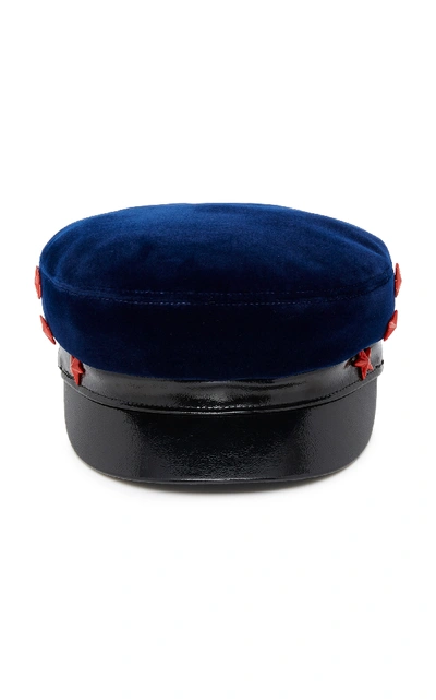 Shop Avec La Troupe Velvet Hat In Navy