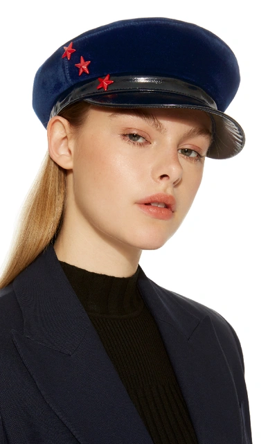 Shop Avec La Troupe Velvet Hat In Navy