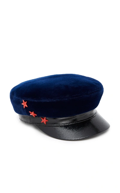 Shop Avec La Troupe Velvet Hat In Navy