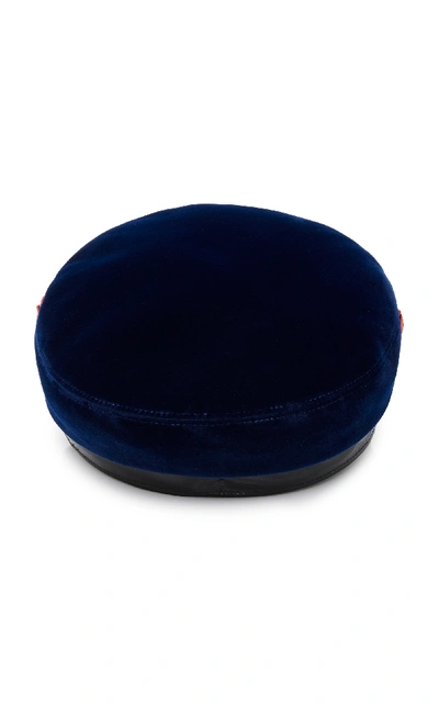 Shop Avec La Troupe Velvet Hat In Navy