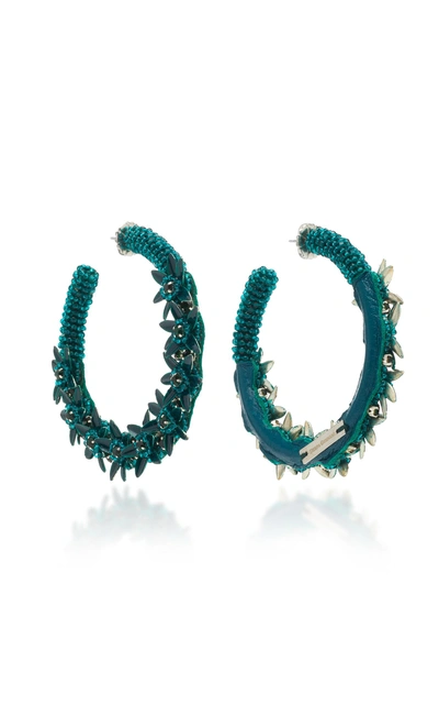 Shop Deepa Gurnani Larsen Floral Embellished Hoop Earrings In Green