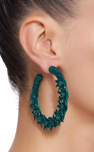 Shop Deepa Gurnani Larsen Floral Embellished Hoop Earrings In Green