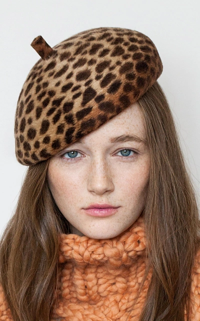 Shop Lola Hats Frenchy Leopard-print Felt Beret In Animal