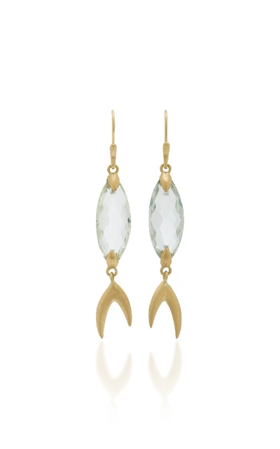 Shop Annette Ferdinandsen Large Simple Fish 18k Gold Prasiolite Earrings In Green