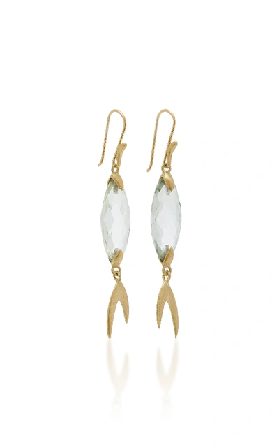 Shop Annette Ferdinandsen Large Simple Fish 18k Gold Prasiolite Earrings In Green