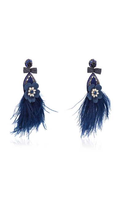 Shop Ranjana Khan Feather Drop Earrings In Navy