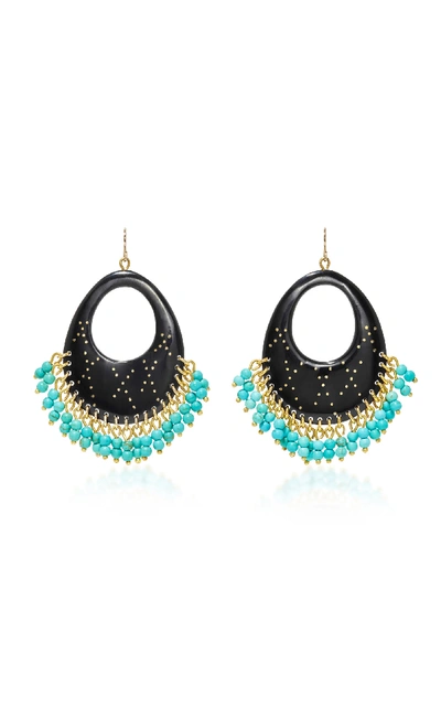 Shop Ashley Pittman Vuka Horn, Bronze And Turquoise Earrings In Black