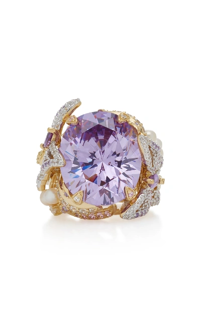 Shop Anabela Chan Lilac Swallowtail 18k Gold Vermeil Multi-stone Ring In Purple