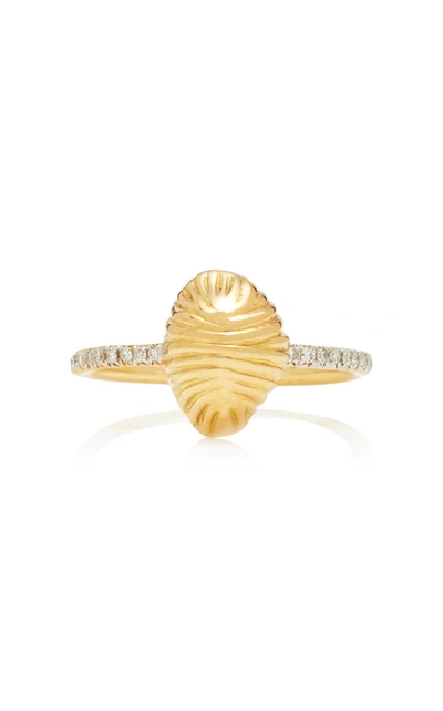Shop Renna Small Thread And Shell Diamond Ring In Gold