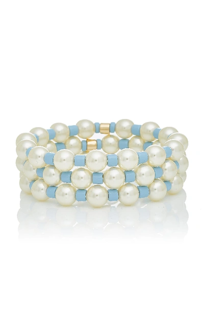 Shop Roxanne Assoulin Set Of Three Gold-tone, Pearl And Bead Bracelet In Blue