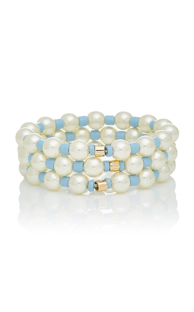 Shop Roxanne Assoulin Set Of Three Gold-tone, Pearl And Bead Bracelet In Blue