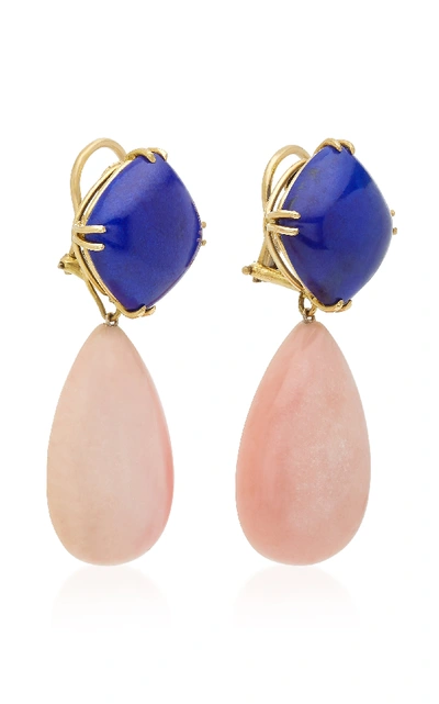 Shop Sorab & Roshi Convertible 18k Gold Lapis And Pink Opal Clip Earrings In Multi
