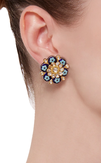 Shop Amrapali 18k And 22k Gold, Enamel And Diamond Earrings In Blue