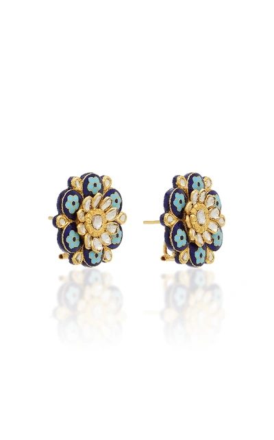 Shop Amrapali 18k And 22k Gold, Enamel And Diamond Earrings In Blue