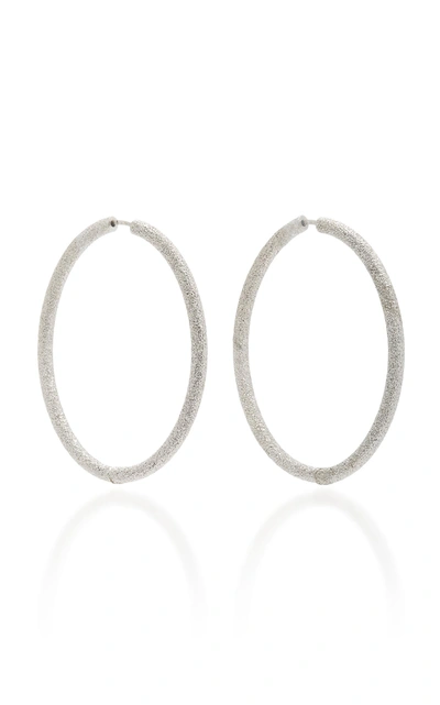 Shop Carolina Bucci Florentine Finish Extra Large Oval Thick Hoop Earrings In White