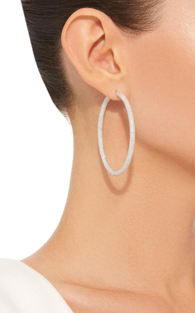 Shop Carolina Bucci Florentine Finish Extra Large Oval Thick Hoop Earrings In White