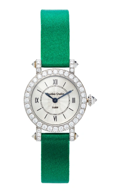 Shop Charles Oudin 18k White Gold Diamond Small Pansy Retro Watch