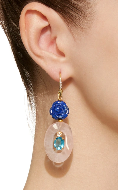 Shop Bounkit Lapis And Quartz Fish Hook 14k Gold-plated Brass Earrings In Blue