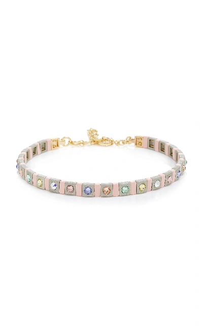 Shop Roxanne Assoulin Put It In Neutral Enamel Swarovski Crystal And Gold-tone Choker In Silver