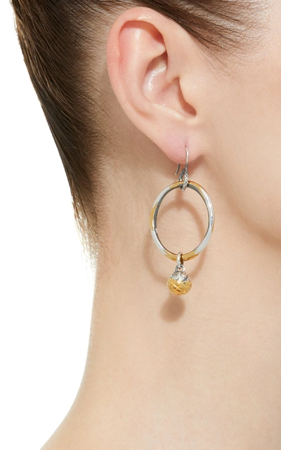 Shop Bottega Veneta Antique Silver Drop Hoop Earrings