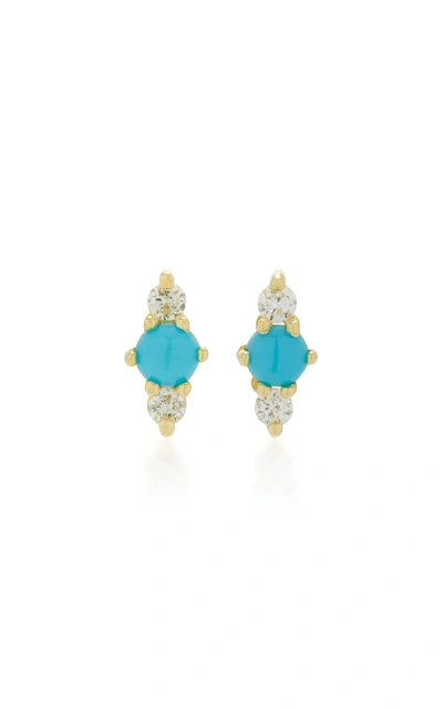 Shop Ila Hanley 14k Gold Turquoise And Diamond Earrings In Blue