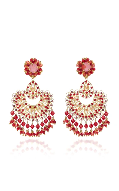 Shop Silvia Tcherassi Red Coral Filigree Earring In Gold