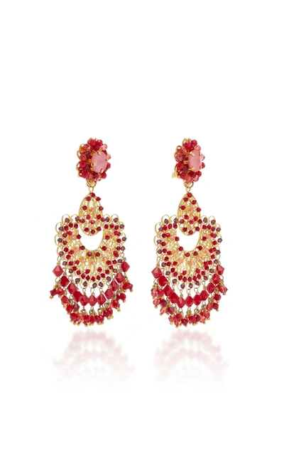 Shop Silvia Tcherassi Red Coral Filigree Earring In Gold