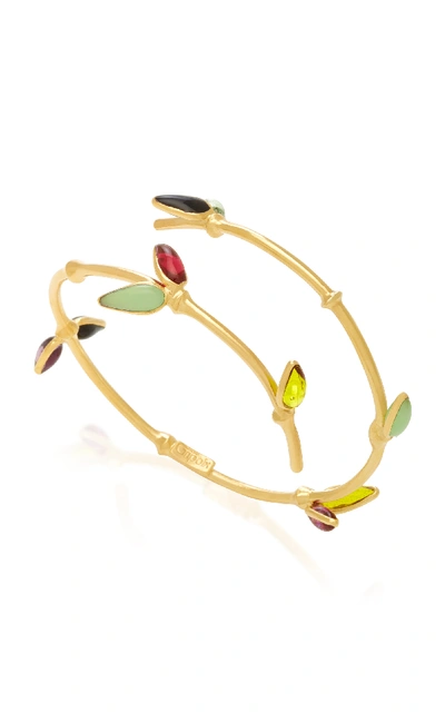Shop Gripoix Bamboo Adjustable 24k Gold-plated Brass And Poured Glass Bangle Bracelet In Multi