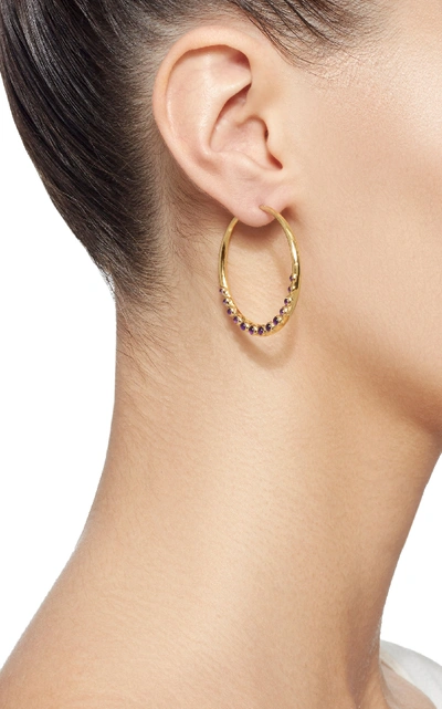 Shop Theodora Warre Cabochon Amethyst Gold Plated Sterling Silver Hoop Earrings