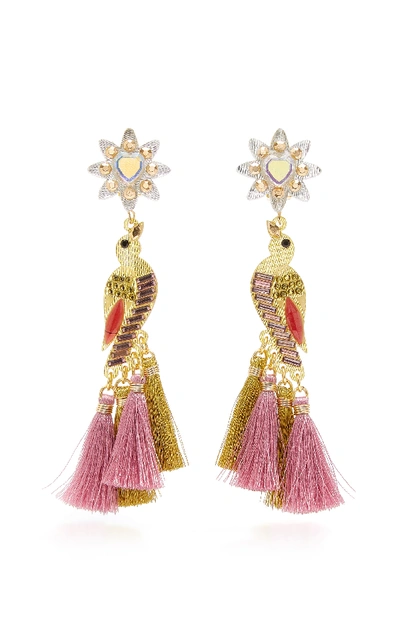 Shop Mercedes Salazar Sabanero Dorado Tasseled Gold-plated Crystal Earrings In Pink