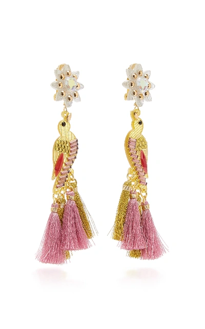 Shop Mercedes Salazar Sabanero Dorado Tasseled Gold-plated Crystal Earrings In Pink
