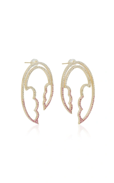 Shop Ilana Ariel Jasmine 14k Gold, Diamonds And Sapphire Earrings In Pink