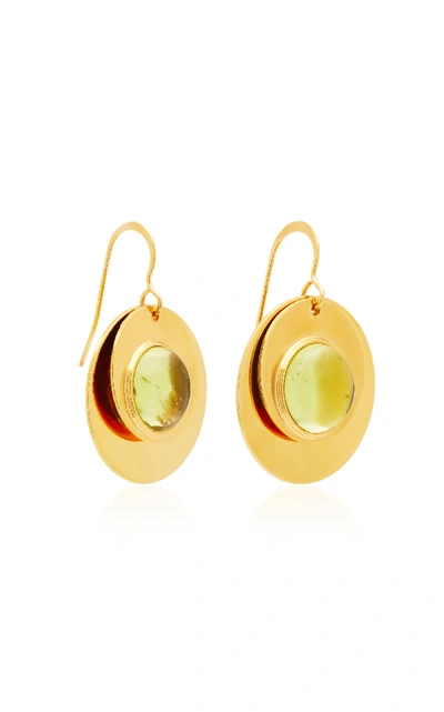 Shop Loulou De La Falaise 24k Gold-plated Crystal Earrings In Green