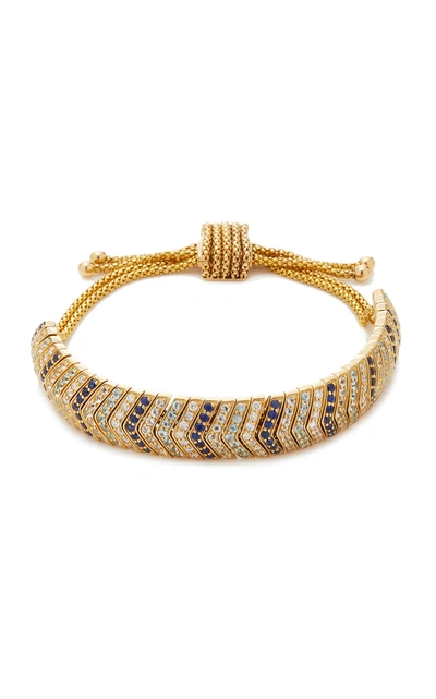 Shop The Last Line Wide Blue Sapphire And Diamond Snake Link Bracelet In Gold
