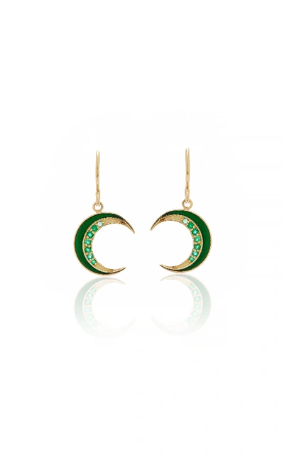 Shop Andrea Fohrman Crescent Emerald Earrings In Green