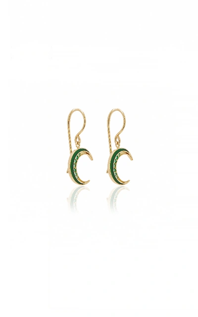 Shop Andrea Fohrman Crescent Emerald Earrings In Green