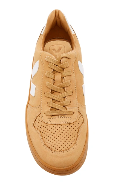 Shop Veja Bastille Two-tone Leather-trimmed Nubuck Sneakers In Neutral