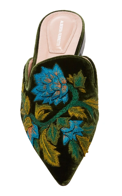 Shop Alberta Ferretti Embroidered Mia Mules In Green